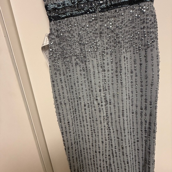NWT | Mac Duggal A10509 Platinum Gray Sleeveless Beaded Midi Dress Size 4 - Picture 10 of 12